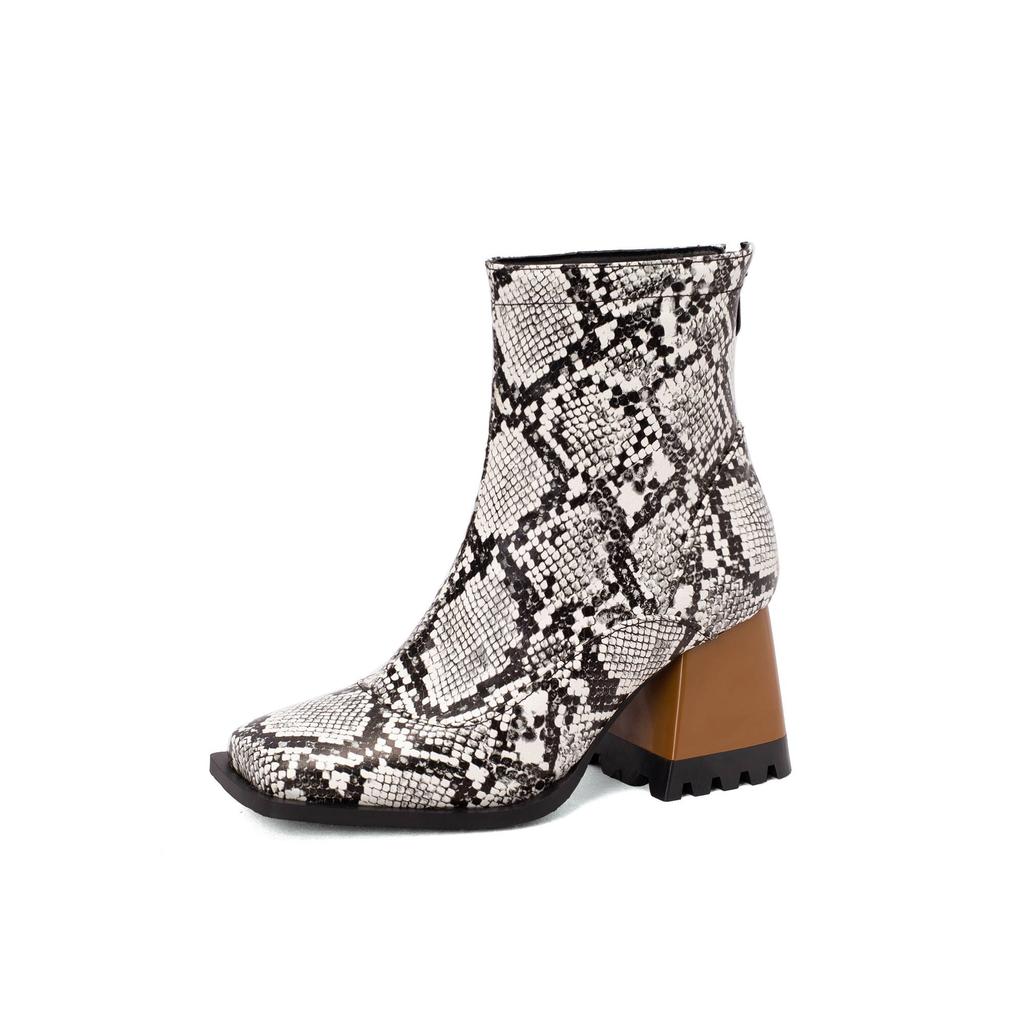 Krazing Pot Полиуретановые осенне-зимние туфли 47 размера 48 Ботинки Челси с каменными металлическими пуговицами и квадратным носком, с молнией, сохраняющие тепло полусапожки