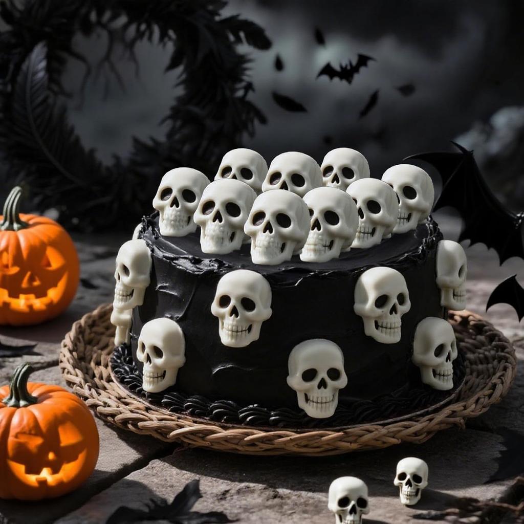 Skull Silicone Molds for Baking, 6 Cavities 3D Skull Baking Pan for Cake Chocolate, Skeleton Mold for Pizza Ice Wax Melt Jelly Resin (Black)