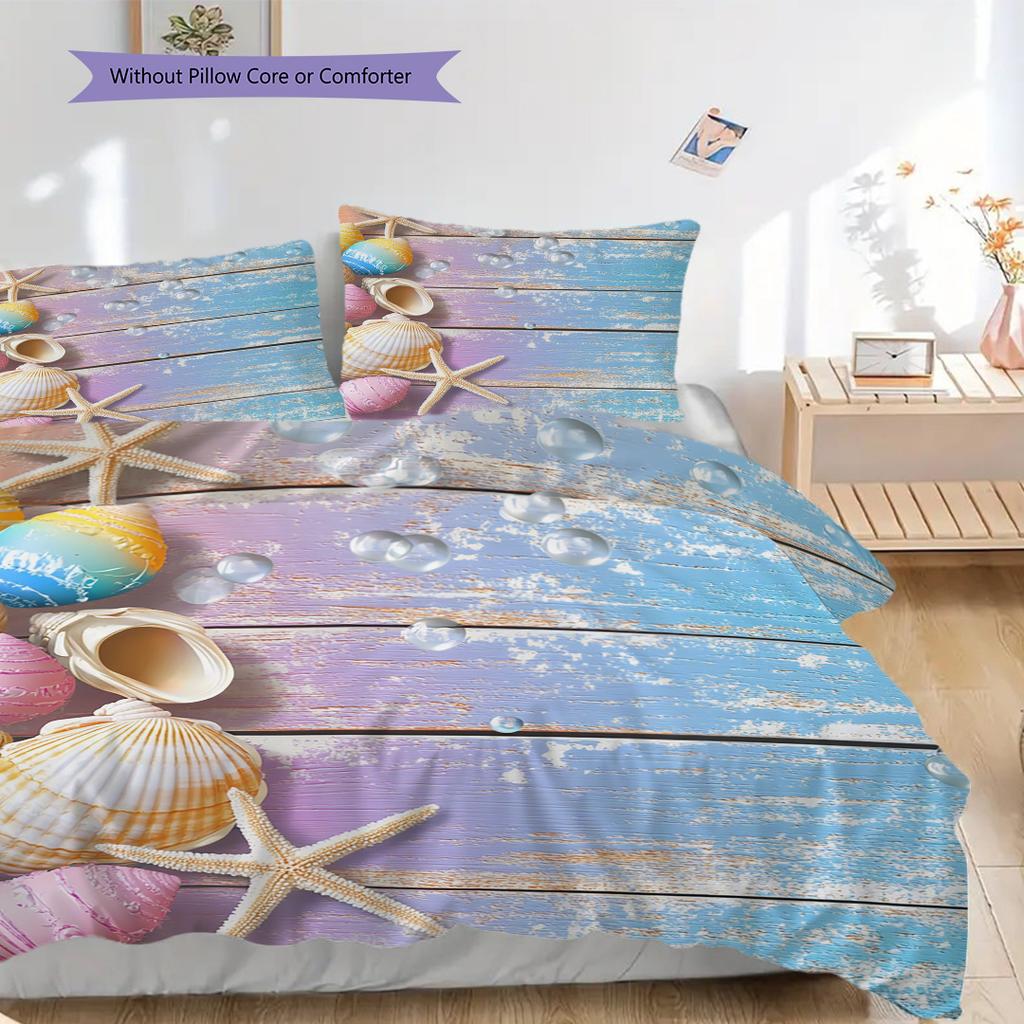 Starfish Shell Pattern Bedding Quilt Set Quilt Cover Pillowcase Home Decoration Birthday Gift (1 * duvet cover + 2 * pillowcase, without core)