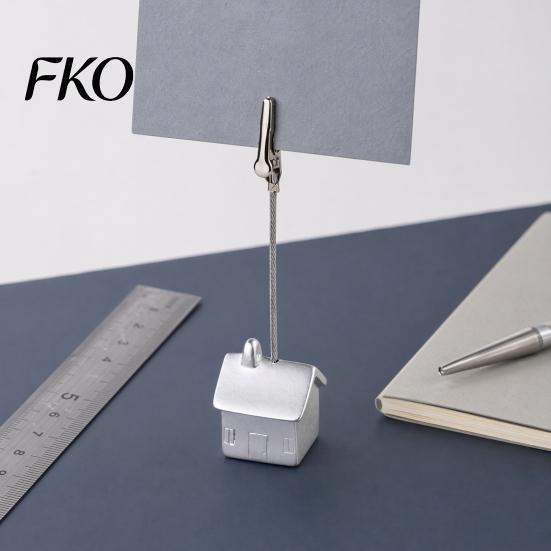 Silver Card Holder Desktop Memo Clip, Small House Note Holder, Desk Paper Photo Clips Organizer for Photos Business Cards Price Tags, Office And