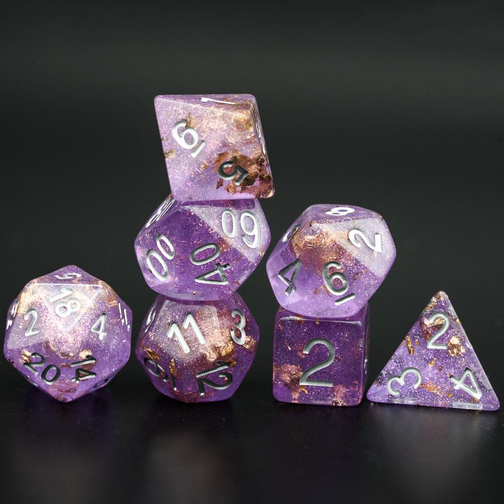 Набор кубиков Cusdie с золотой фольгой для DND 7 шт. Кубики D&D D4 D6 D8 D10 D% D12 D20 Многогранные игровые кубики для ролевых настольных игр