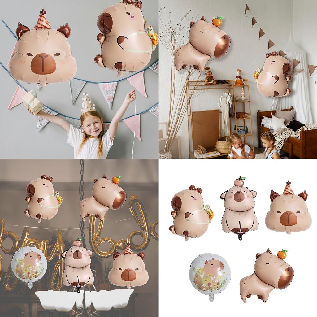 Набор из 5 фольгированных шаров в виде капибар для украшения вечеринок, дней рождений и торжеств. Шары из алюминиевой пленки.