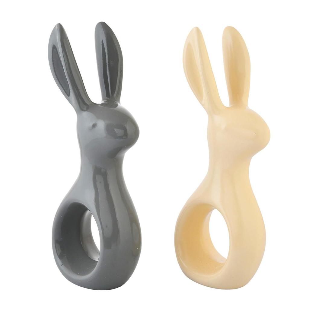 Adorable Resin Home Decor Rabbit Pair (Pack of 2, Grey & Off White)