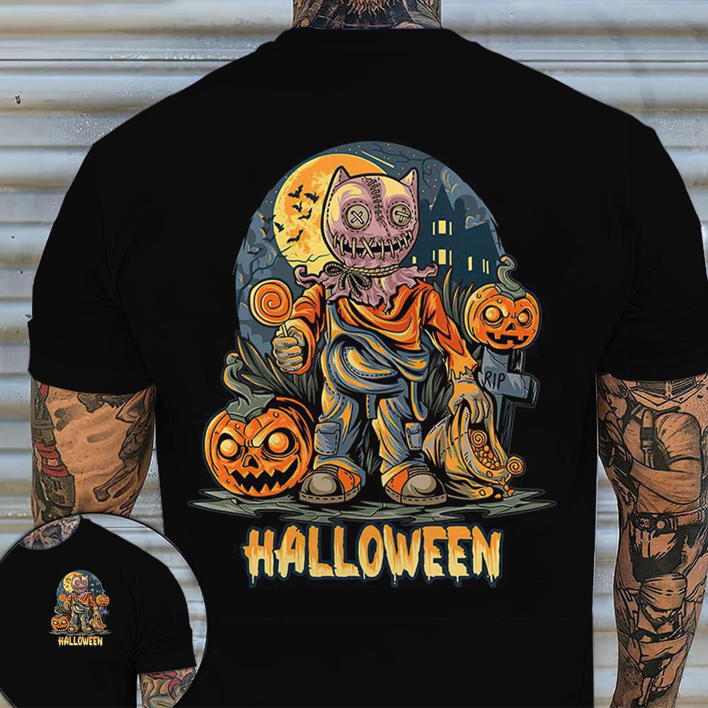 2023 Horror Halloween Pumpkin Graphic Мужские футболки Хип-хоп Уличная летняя одежда Свободные топы с коротким рукавом Футболки больших размеров 5XL