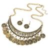 Women's Vintage Coin Style Choker Necklace Hook Earrings Statement Jewelry Set