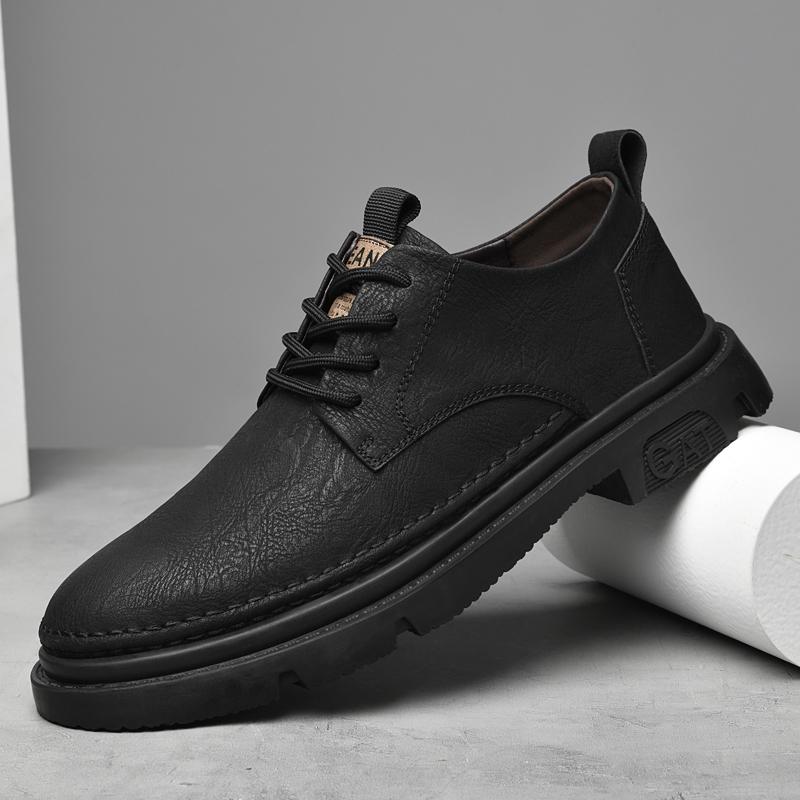 Высококачественные мужские новые повседневные рабочие туфли на шнуровке с низким верхом и толстой подошвой, брендовые мужские деловые удобные повседневные кожаные туфли