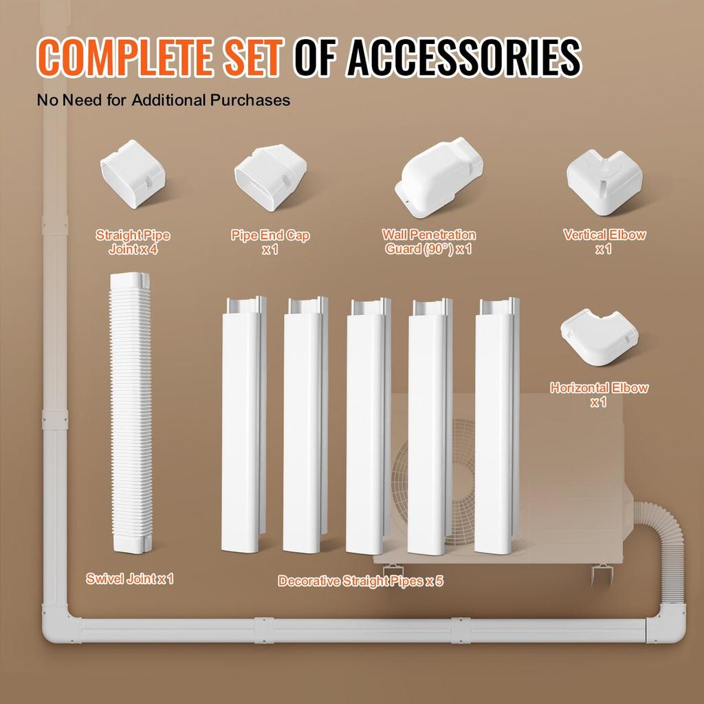 Mini Split Line Set Cover 76.2mm W 3110mm L, PVC Decorative Pipe Line Cover For Air Conditioner with 5 Straight Ducts & Full Components Easy to
