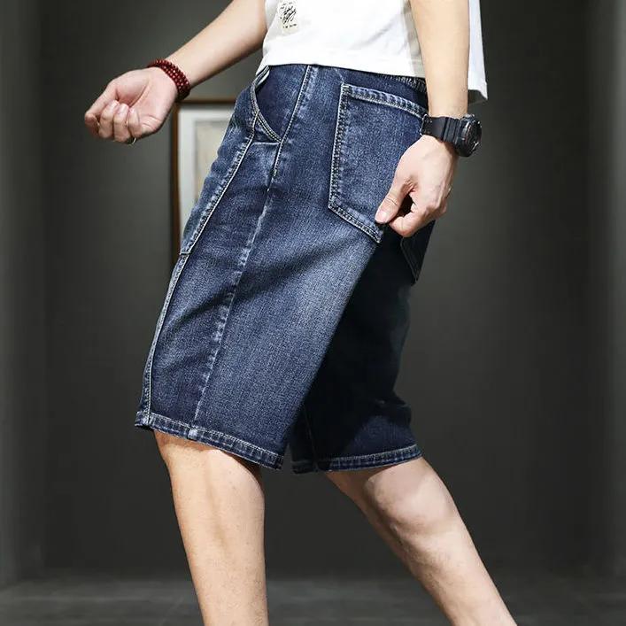 Мужские летние свободные джинсовые шорты большого размера, тонкие брюки Five-minute со средней посадкой
