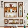 Solid Wood Chinese Style Antique Shelf Wall Grid Storage Rack Storage Rack Hanging Wall Combination Retro Teapot Rack