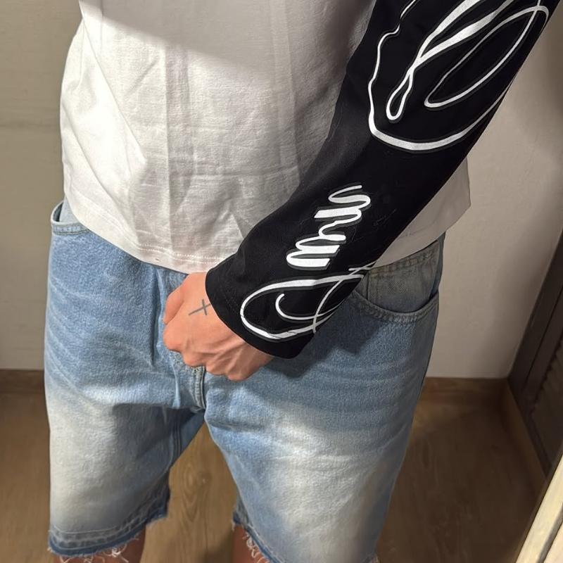 Европейский и американский мужской свободный повседневный топ с круглым вырезом, длинными рукавами и принтом букв, в стиле колор-блок