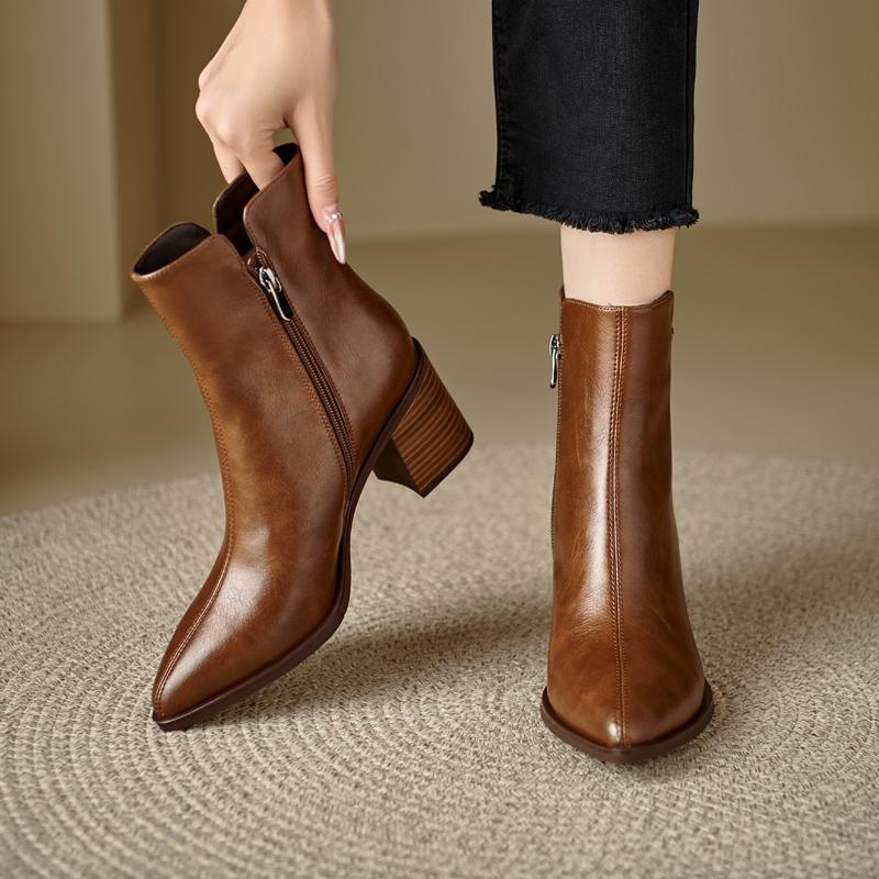 Fashion 2024 Autumn Women Boots Pointed Toe Chunky Heel Shoes for Women Concise Zipper Ankle Boots Chelsea Western Boots High Heels