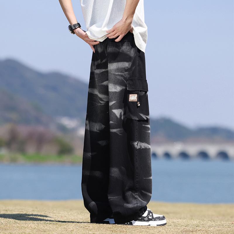 Spring Autumn Men Jeans Streetwear Straight Denim Pants Hip Hop Drawstring Trousers Male Big Pockets Clothing