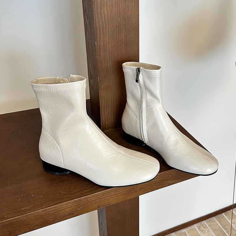 Мода Мода Круглый Носок Женские Современные Ботильоны Обувь Молнии Женские Эластичные Короткие Ботинки Женские С Круглым Каблуком Обувь Туфли