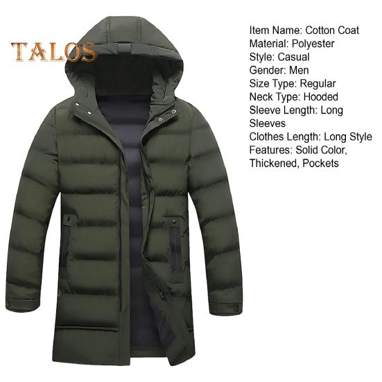 Мужское хлопковое пальто с капюшоном, длинными рукавами, карманами, длинный пуховик, застежка-молния, однотонные карманы, утолщенная повседневная верхняя одежда
