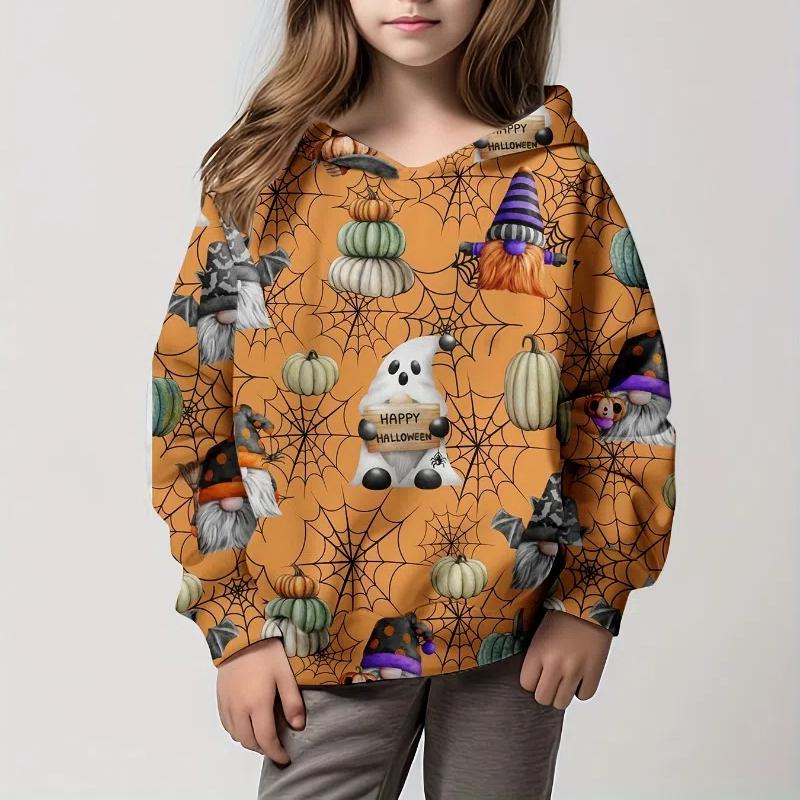 Толстовки с капюшоном, великолепный 3D-принт черепа для девочек, пуловер, толстовка, удобная посадка, вечеринка на Хэллоуин, длинный рукав, детская одежда, топы для девочек