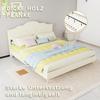 Modern minimalist soft bed, comfortable and soft headboard, 160*200CM, beige, low box bed frame does not include gas rod, does not include mattress.