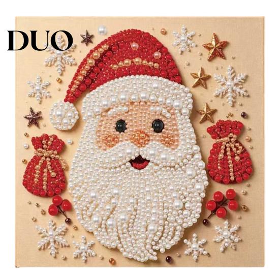 Handmade Christmas Gift for Kids DIY Faux Pearl Painting Art Kit, Cute 3D Beads Holiday Wall Decor Living Room Craft Adults Beginner, Gem Kit