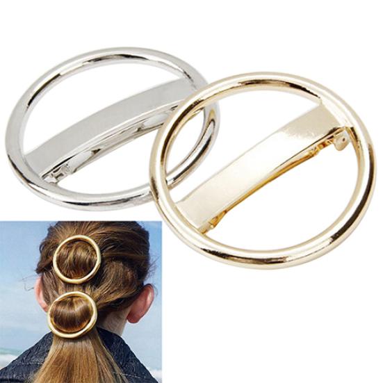 Women's Punk Circle Hairpin Golden Silver Hair Clip Alloy Round Clamp Headwear