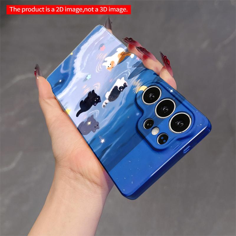 2DFlat Samsung phone case Cats Swimming Under Moonlight Stars Applicable to Galaxy S23 S24 S25ULTRA S26 A12 A14 A15 A16 A54 A55