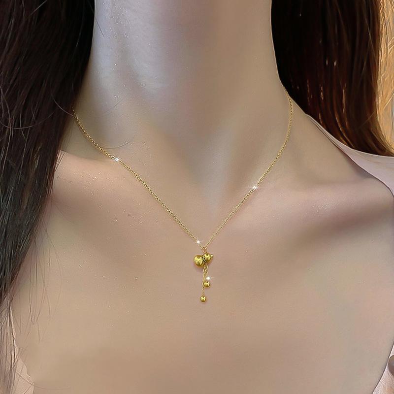 Gourd Temperament Furnace Real Gold Necklace Women'S Lucky Collarbone Chain With Jewelry