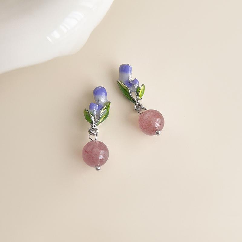 Dripping Enamel Flower Series Real 925 Silver Gold Plant Stud Earrings For Women Small Niche Accessories