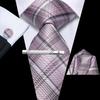 Hi-Tie Men Formal Necktie 4 Pieces Set Handkerchief Cufflink Tie Clip Random Cufflinks Pattern for Formal Wedding Business