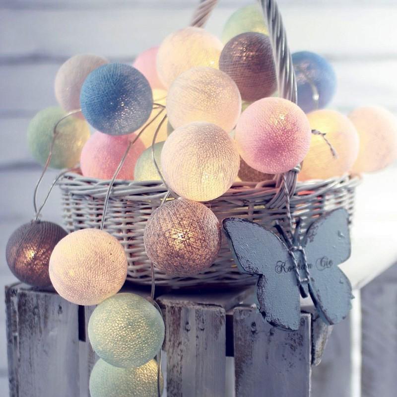 Round Cotton Ball String Lights - Christmas Holiday Decoration, Bedroom Fairy Lights, Flashing Starry Sky