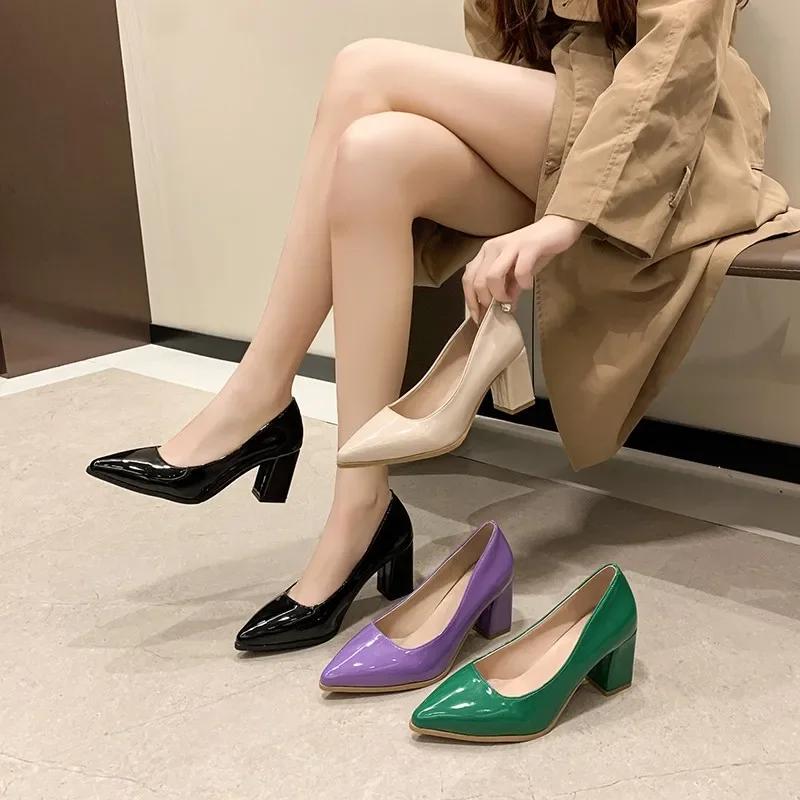 Plus Size Ladies Shoes Slip On Women's High Heels Fashion Office Pumps Women Shallow Pointed Toe Chunky Heels Shoes Women
