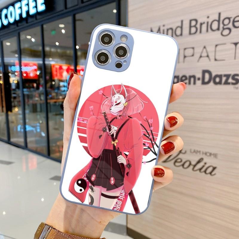 Чехол для телефона Samurai Gril Women для iPhone 14 13 12 11 Pro Max X XR XS 8 7 Plus с жидким стеклом и цветным чехлом для телефона