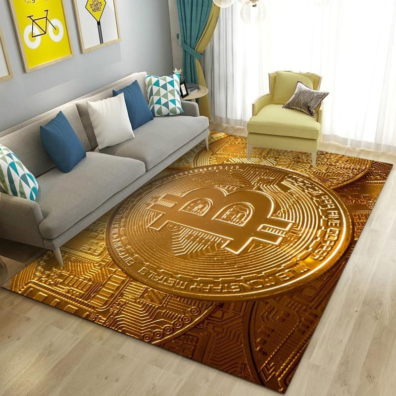 3D Bitcoin Area Rug Large,Carpet Rug for Living Room Bedroom Sofa Kitchen Doormat Decoration,Children Play Non-slip Floor Mat