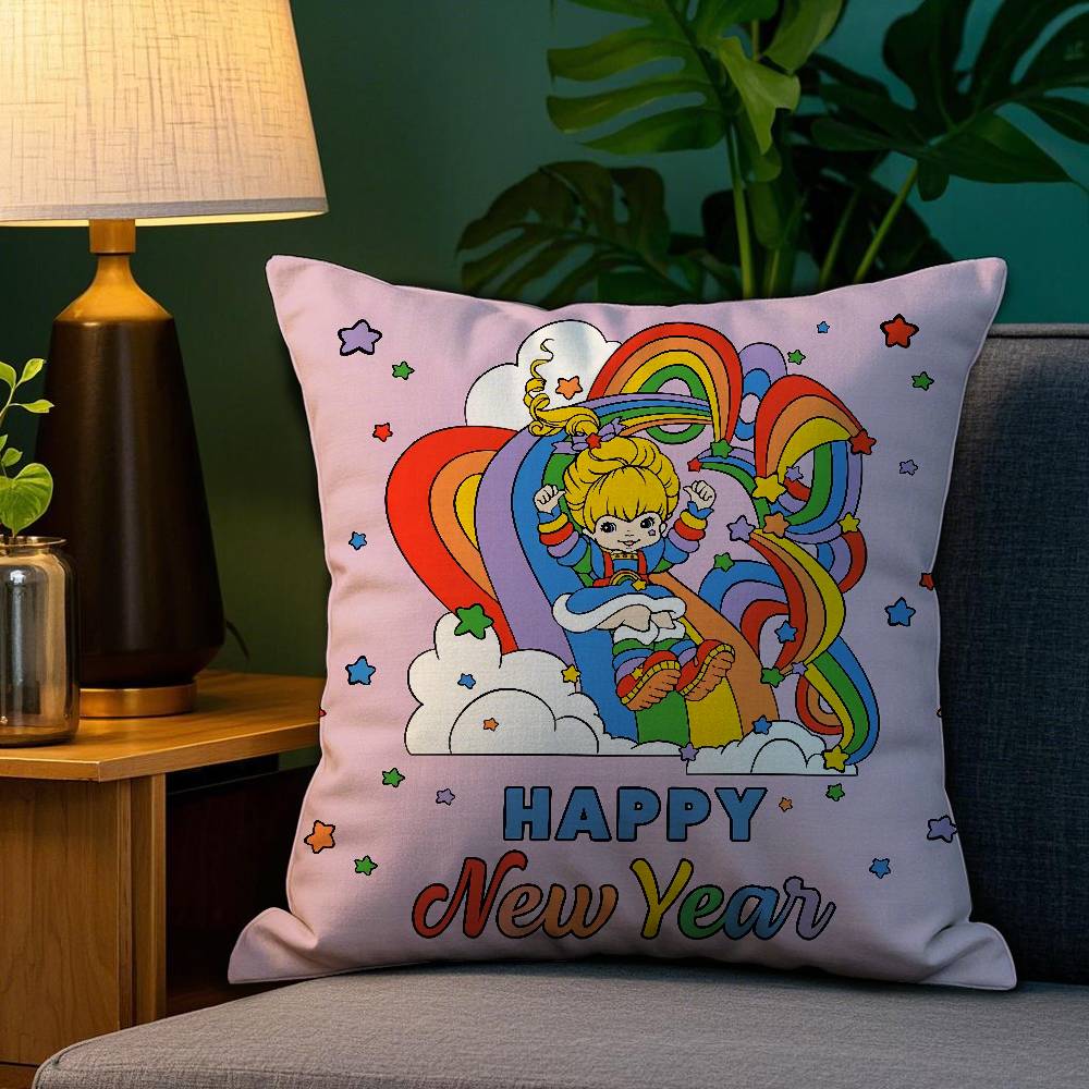 R-Rainbows Cute B-Brite Pillow Case Plush Fabric Soft Double Sided Print Sofa Cushion Cover Throw Pillow Covers