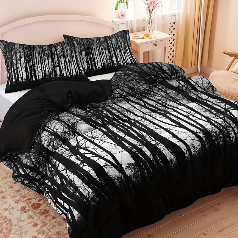 Black tree forest duvet cover breathable high definition printing bedding for family dormitory