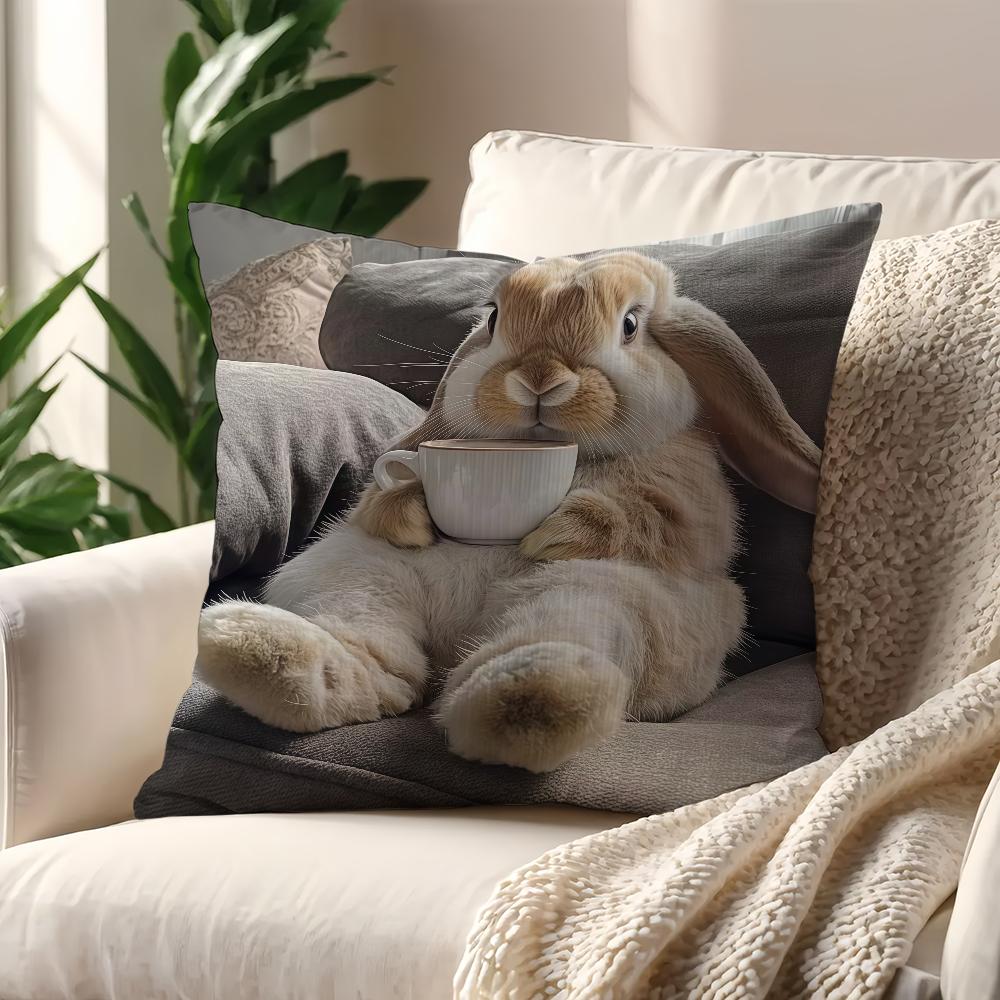 Rabbit Drinking Coffee cushion cover Best Home Office Coffee Pillow Sofa Printing Decoration Room Shop Car Nordic Simplicity Hit