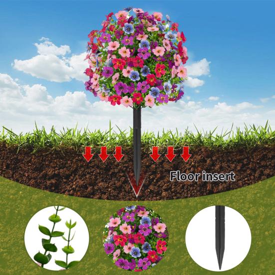 Искусственный фиолетовый топиарный шар, устойчивый к ультрафиолетовому излучению, фиолетовые цветы, искусственные вечнозеленые растения, цветы, кисть с шипом для земли для наружного внутреннего садового декора