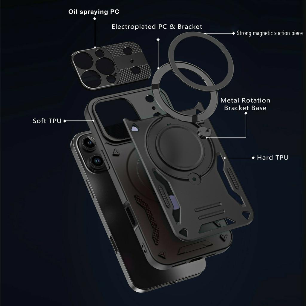 For iPhone 17 Pro Max Case Compatible with MagSafe Shockproof TPU + PC Phone Back Cover with Kickstand