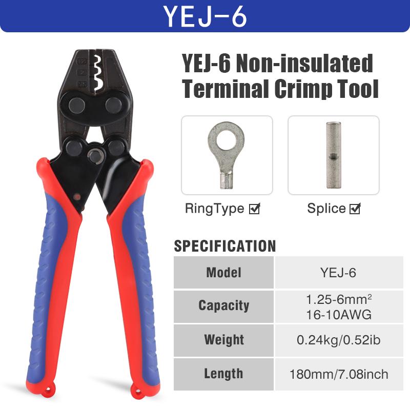 Cold-Pressed YEJ-6 Electrician Wire Crimping Pliers Bare Terminal OT/UT Clamp with Pre-Insulated Wire Electrician Tool