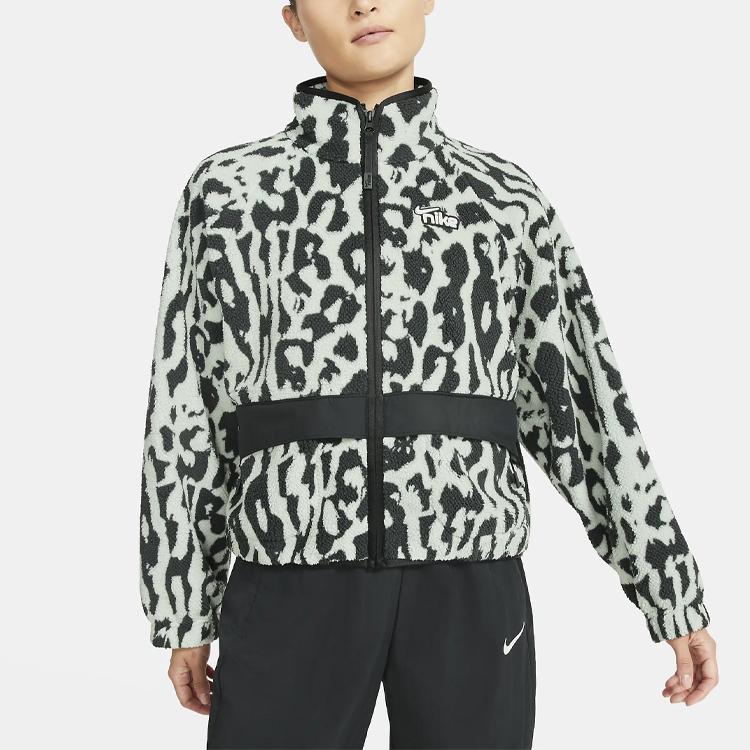 Nike Спортивная одежда Женская куртка из шерпы Stay Warm с животным принтом и воротником-стойкой Темно-дымчато-серая CU6592-070