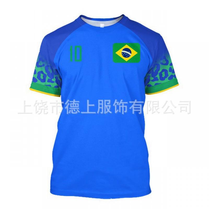 Mens Brazil Football Team T-Shirt Short Sleeve Crew Neck Moisture Wicking Casual Tee
