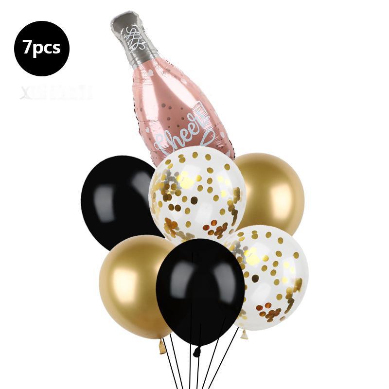 Набор из 7 штук Черное Золото Блестки С Новым Годом С Новым Годом Тема Латекс Алюминиевая Фольга Взлетающая Комбинация Воздушных Шаров
