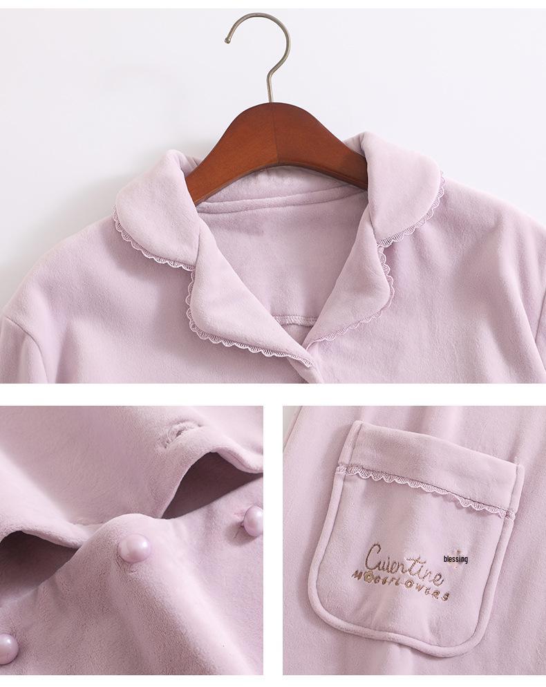 Женский зимний пижамный комплект из флиса Island 2025 - Топ с длинным рукавом и брюки, Утепленный, Домашняя одежда высокого класса