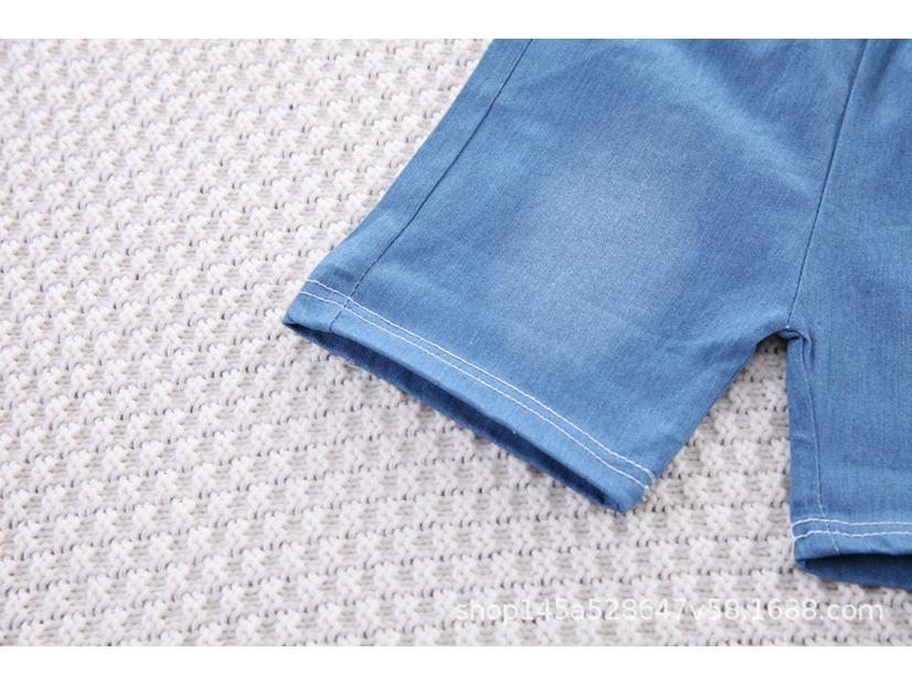 Stylish Toddler Summer Short-Sleeve Lapel Denim Two-Piece Set for Boys & Girls