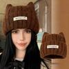 Зимняя теплая шапка-бини с ушками кошки для женщин, защита ушей, однотонная, вязаная крючком, шапка-бини, милая женская вязаная шапка, шапка-бини