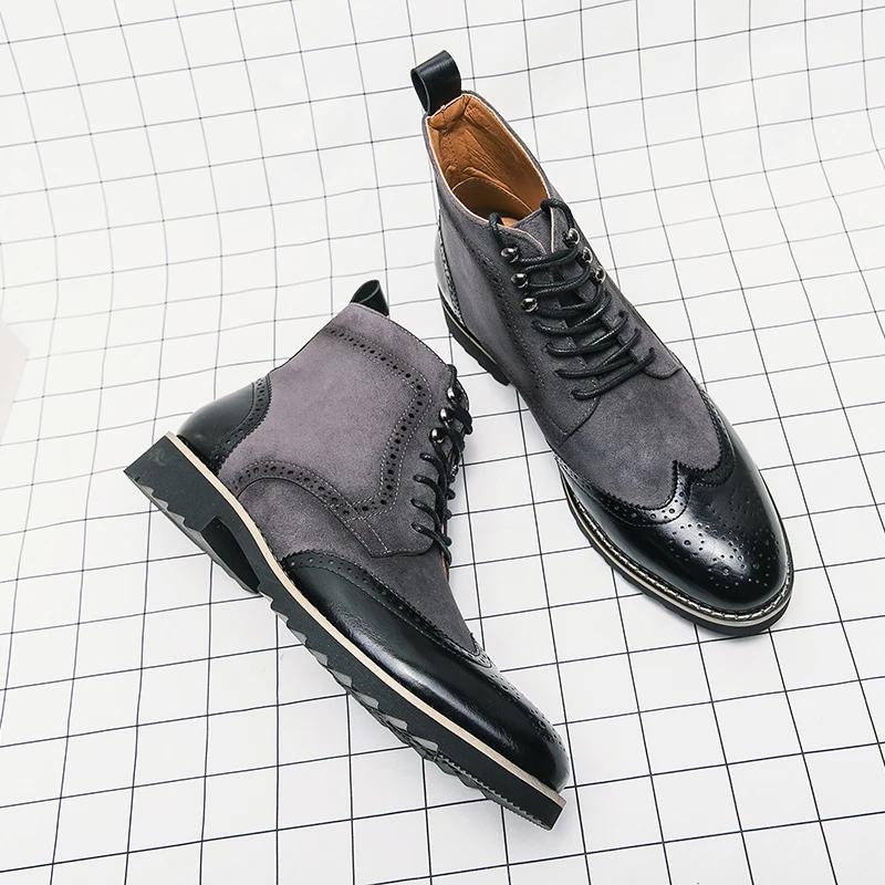 Британские ботильоны мужские туфли модные ретро ПУ строчка искусственная замша Брок резьба шнуровка классические повседневные уличные повседневные CP366