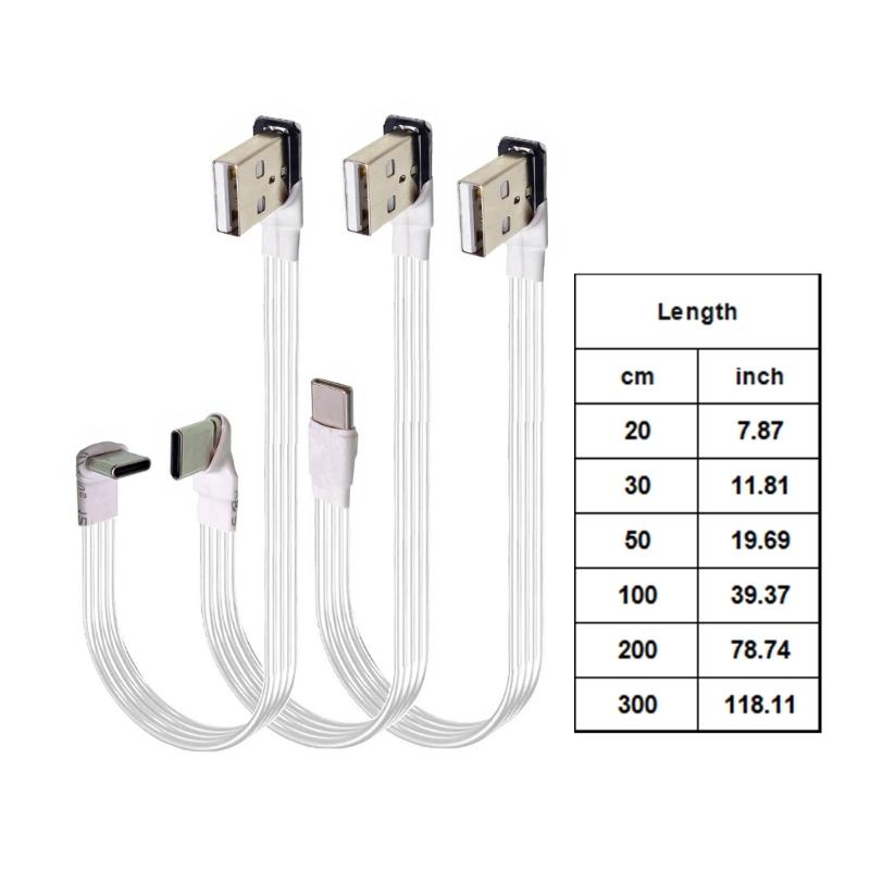 Плоский USB A на Type C кабель с угловым разъемом 90 градусов, USB 2.0 удлинитель для телефонов, планшетов, камер и других устройств