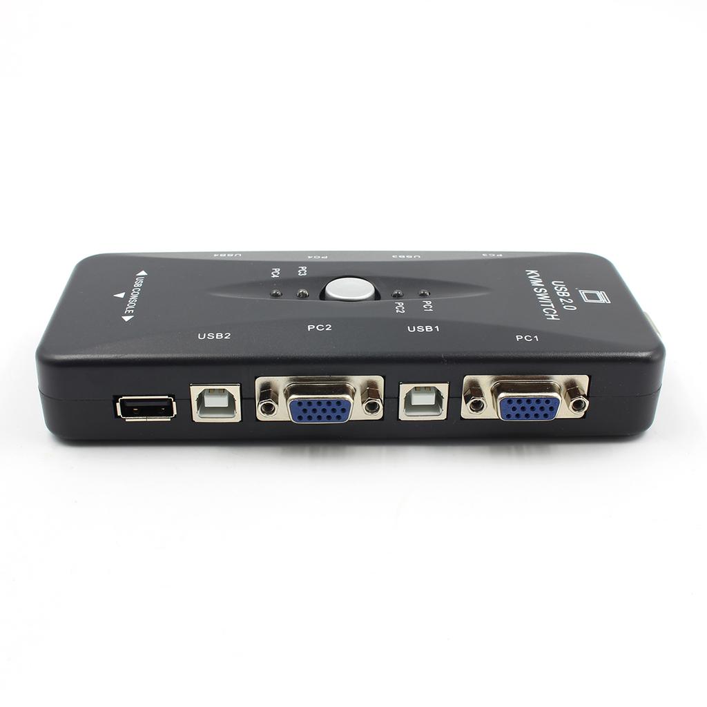 4-портовый KVM-переключатель USB 2.0 Мышь/Клавиатура/Видеомонитор VGA 250 МГц 1920x1440
