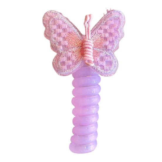 Детская резинка для волос с декором в виде бабочки, телефонный шнур, гладкий мультяшный дизайн, многоразовая