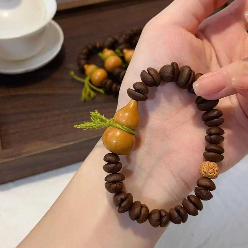 Handmade Natural Coffee Bean Bracelet Elastic Coconut Chip Wood Chip Hand Decoration Bracelet
