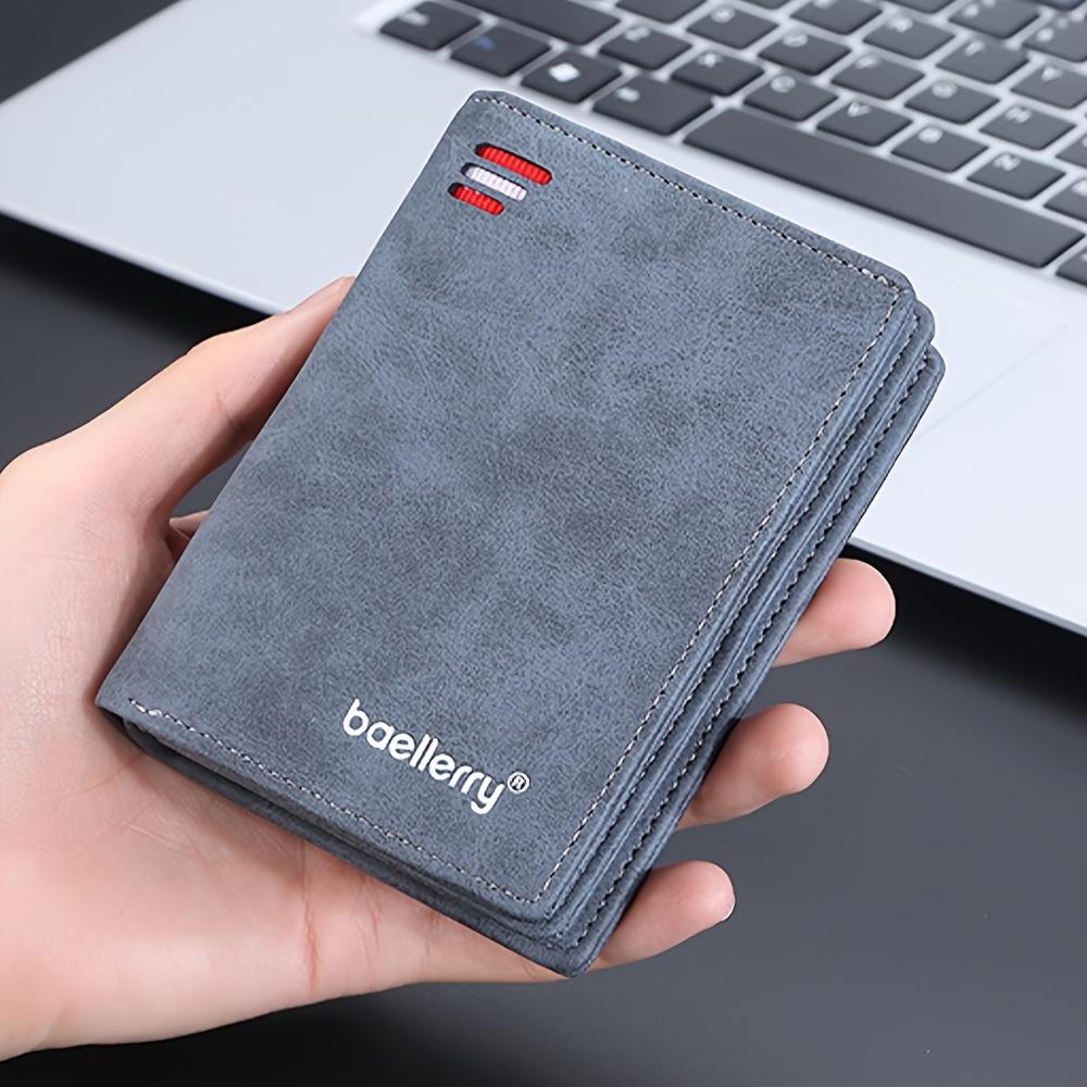 1pc of Baellerry Men'S Short Wallet, Multi-Card Slot Zippered Coin Purse, Matte Faux Leather Vertical Wallet