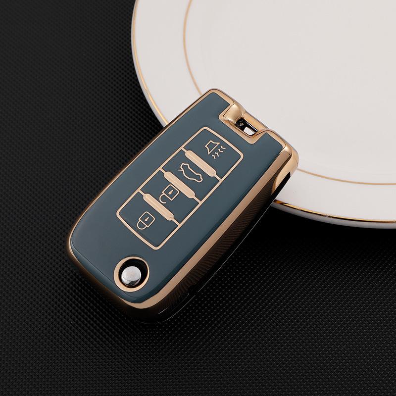 Чехол для ключа автомобиля Dongfeng Venucia: Защитный чехол с золотой кромкой для D60, T60plus/EV, T90, T70 с пряжкой