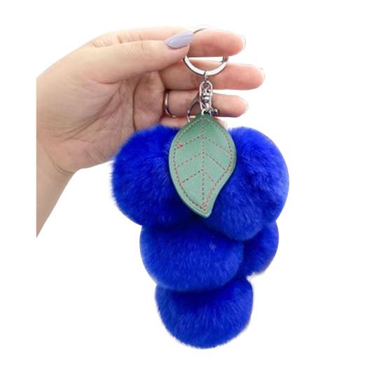 Plush Grape Keychain Fuzzy Faux Fur Car Bag Decoration Hanging Pendant with Metal Buckle Backpack